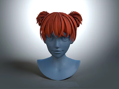 3D Head Model Featuring Facial Organs With Red Double Buns Hairstyle 3d model