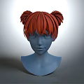 3D Head Model Featuring Facial Organs With Red Double Buns Hairstyle