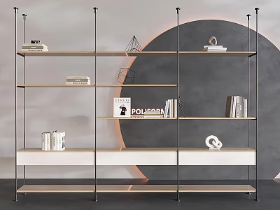Modern Stylish Storage Shelf Unit With Metal Frame Wooden Shelves Books Decorative Items Interior 3d model