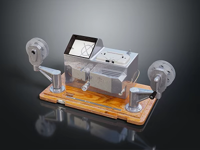 Vintage Film Projector With Wooden Base And Metal Reels On 3d model
