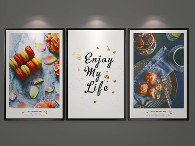 Three Piece Wall Art Set Featuring Enjoy My Life Text Macarons And Desserts 3d model