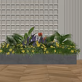 Yellow Purple Red Flowers Green Foliage In Rectangular Planter Grid Vertical Stripe Wall Light Floor