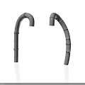 Two Gray Curved Industrial Pipe Fittings With Ring Shaped Structures