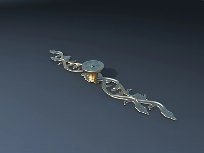 Golden Metal Handle with Intricate Floral Scroll Design and Smooth Surface 3d model