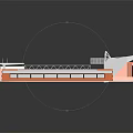 Detailed Football Stadium Model With Green Pitch Red Stands And White Gray Structure