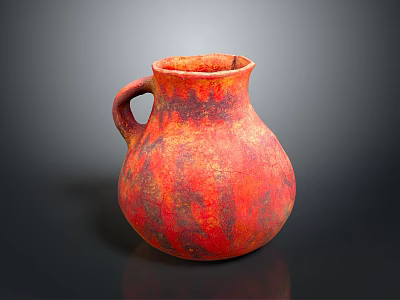Hand Carved Ceramic Sculpture With Red Purple Glaze And Curved Handle Artistic Design 3d model