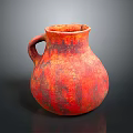 Hand Carved Ceramic Sculpture With Red Purple Glaze And Curved Handle Artistic Design
