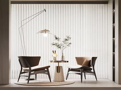 Modern Table and Chair Set with Floor Lamp Potted Plant Round Rug and Window Blinds 3d model