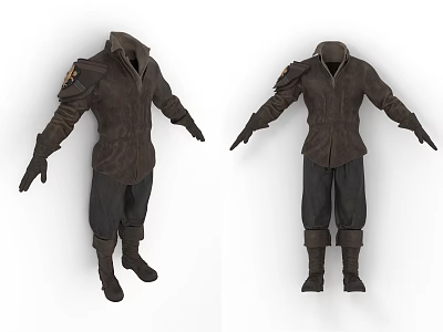 Vintage Style Leather Clothing Two Sets With Long Sleeve Tops Pants And Boots 3d model