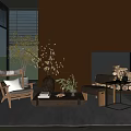 Comfortable Leisure Chairs In Modern Living Room With Wooden Wall Green Plants And Coffee Table