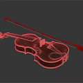 Classical Wooden Violin Musical Instrument with Glossy Surface and Bow on Gray Background