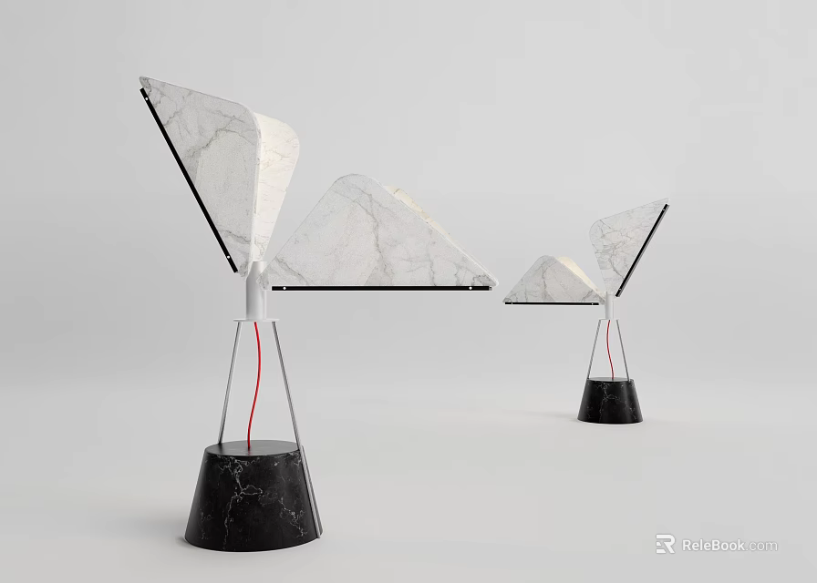 Modern Geometric Table Lamp With White Marble Structure And Black Marble Base 3d model