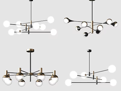 Modern Chandeliers Various Designs With Metal Frames And Glass Globes 3d model