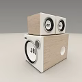 JBL Wooden Speakers Stacked with Two Top Speakers and One Bottom Speaker with Control Knob