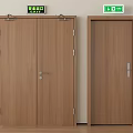 Modern Fire Safety Equipment Featuring Wooden Fire Doors And Green Exit Signs