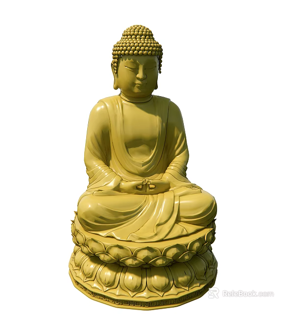 Yellow Sitting Buddha Sculpture with Lotus Base and Meditation Hands 3d model 