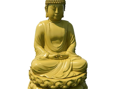 Yellow Sitting Buddha Sculpture with Lotus Base and Meditation Hands 3d model