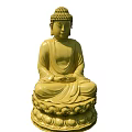 Yellow Sitting Buddha Sculpture with Lotus Base and Meditation Hands