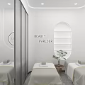 Modern Beauty Salon Interior With Relaxing Sofa Green Plants And White Sculptures