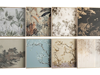 New Chinese Style Flower and Bird Decorative Painting Wallpaper Wall Cloth Display 3d model