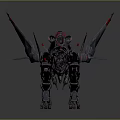 Futuristic Sci Fi Mechanical Creature With Red Spikes Metallic Wings And Armored Body