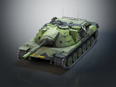 Armored Military Green Camouflage Tank With Turret Gun Barrel Tracks And Antenna 3d model