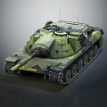 Armored Military Green Camouflage Tank With Turret Gun Barrel Tracks And Antenna