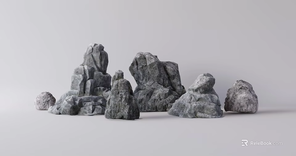 Natural Stone and Wood Decorative Rocks in Various Sizes and Shapes 3d model 