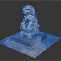 Traditional Stone Lion Statue Perched On Ornate Pedestal With Intricate Carvings