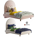 Cozy Upholstered Headboard Kids Bed with Colorful Pillows Soft Blankets Yellow Green Blue