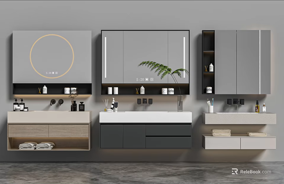 Modern Bathroom Cabinet with Mirror Wall Mounted Storage Design for Toiletries 3d model 