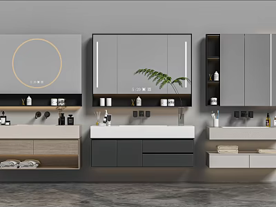 Modern Bathroom Cabinet with Mirror Wall Mounted Storage Design for Toiletries 3d model