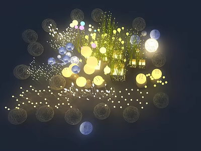 Decorative Chandelier With Colorful Lights Green Plants And Orb Frames Design 3d model