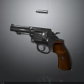 Vintage Revolver With Metal Body Wooden Grip And Bullet On Dark Background
