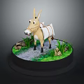 3D Donkey Model With White Saddle Standing On Circular Base With Green Grass And Stones