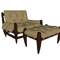 Comfortable Modern Lounge Chair With Wooden Frame Beige Cushion And Ottoman