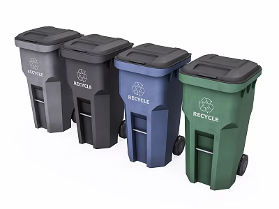 Public Facilities Recycle Trash Bins With Different Colors And Wheels For Waste Sorting 3d model