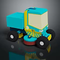 3D Modeled Blue And Yellow Street Sweeper Truck With Front Rotating Brush