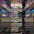 Luxury KTV Lounge With Modern Interior Colorful Lighting Leather Sofas And Mirror Walls