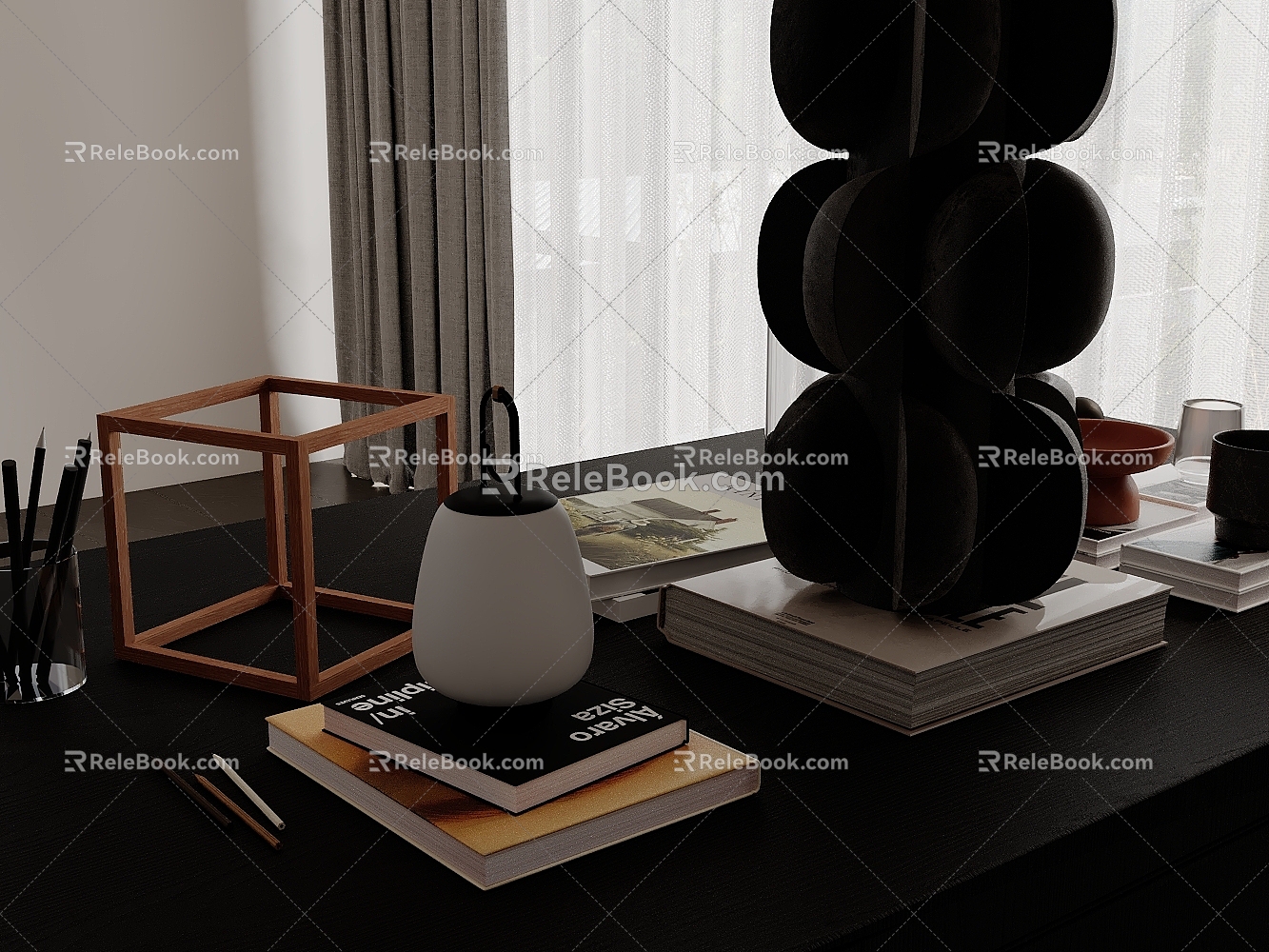 Modern Table Ornaments Combination Book Pen Cone Kettle Wine 3d model