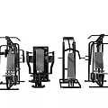 Various Types Of Professional Fitness Equipment With Multifunctional Training Machines And Benches
