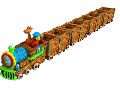 Playful Electric Toy Train Set With Colorful Head Animal Figures And Long Wooden Cars 3d model