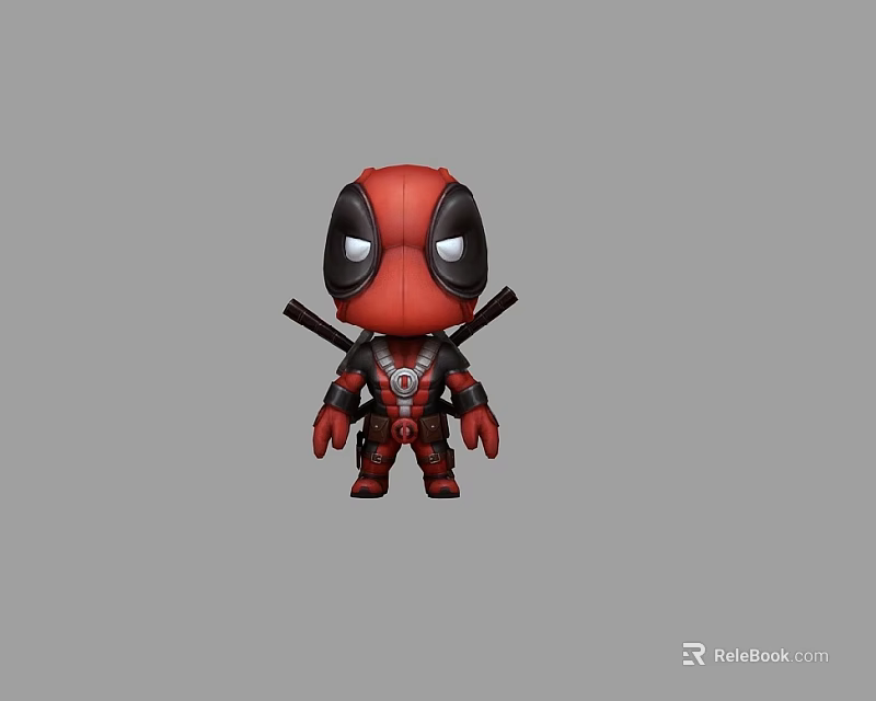 Game Movie Character Deadpool Chibi Style Figurine With Red Black Costume White Eyes Backpack Katanas 3d model 