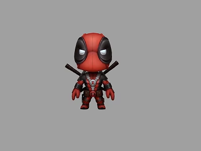 Game Movie Character Deadpool Chibi Style Figurine With Red Black Costume White Eyes Backpack Katanas 3d model