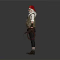 A Man Wearing Red Cap Glasses Vest Pants and Tool Belt Standing with Arms Outstretched