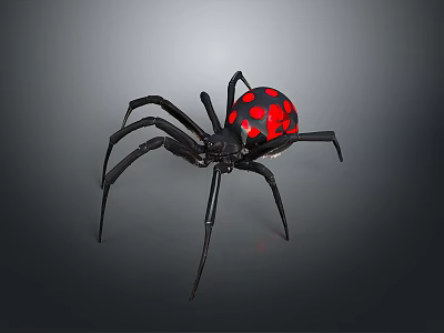 Detailed View Of Black Spider With Red Spots On Abdomen And Long Legs 3d model