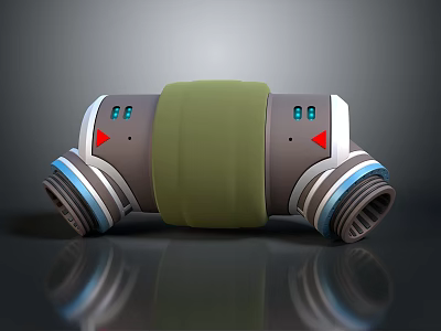 Modern Grey And Green Device With Blue Red Indicators And Interface Pipes 3d model