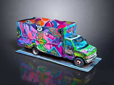 Colorful Graffiti Covered Truck Featuring Detailed Vibrant Art Design On Body 3d model