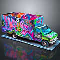 Colorful Graffiti Covered Truck Featuring Detailed Vibrant Art Design On Body