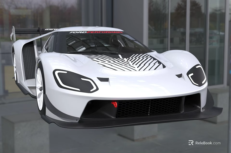 Sleek White Race Car With Aerodynamic Design Black Stripes And Stylish Front Headlights 3d model 